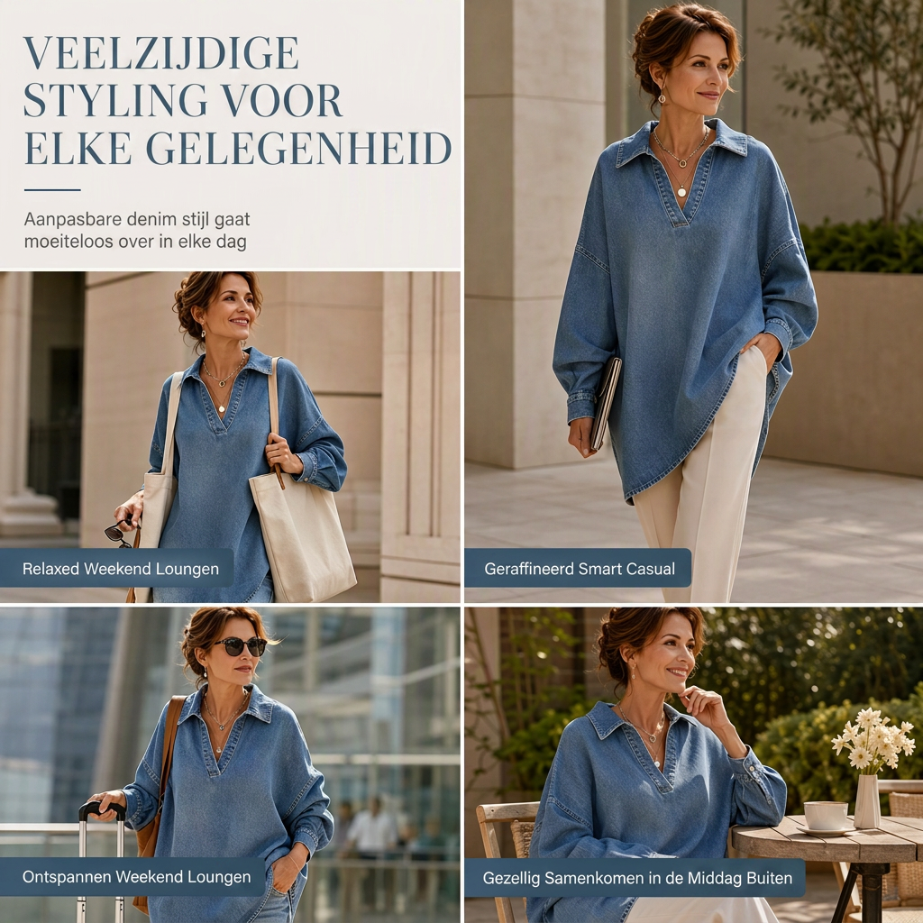 📢📢50% korting!!!🎉✨Casual, loszittend jeans-truitje voor dames met V-hals, vleermuismouwen en een asymmetrische zoom