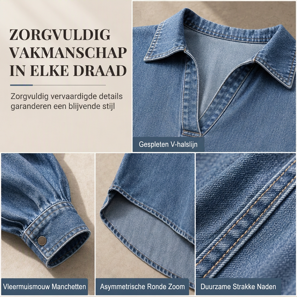 📢📢50% korting!!!🎉✨Casual, loszittend jeans-truitje voor dames met V-hals, vleermuismouwen en een asymmetrische zoom
