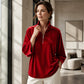 Fluwelen damesblouse met 3/4 mouwen en halve ritssluiting