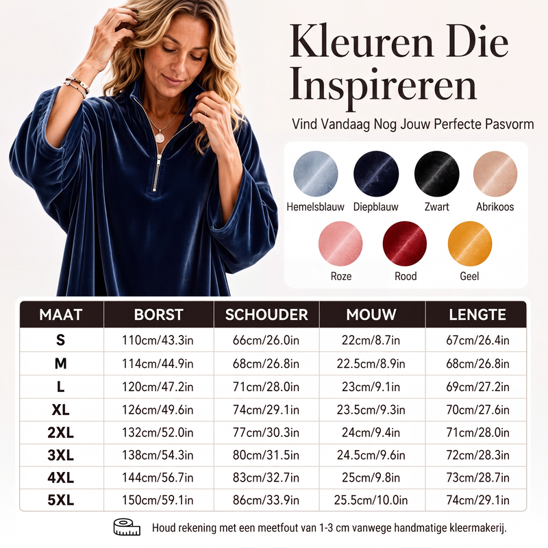 Fluwelen damesblouse met 3/4 mouwen en halve ritssluiting