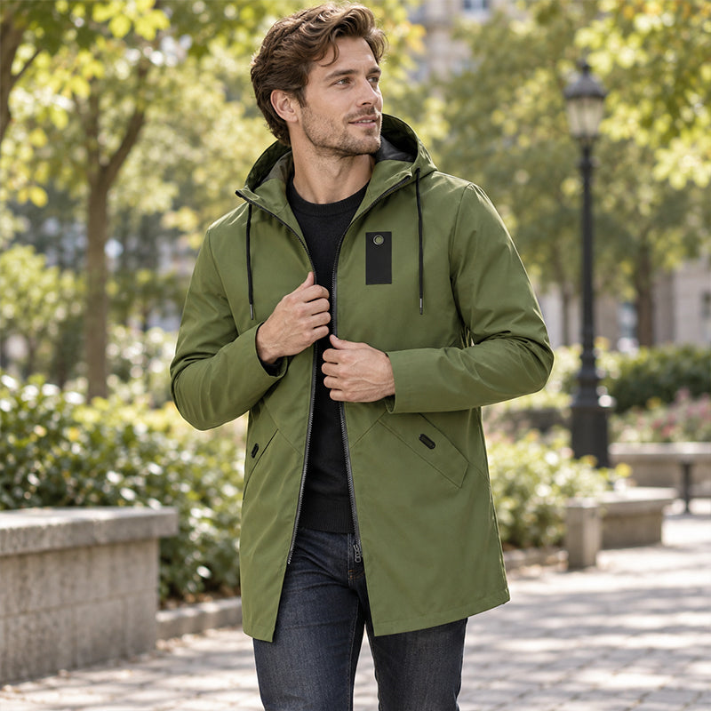 🧥 Heren Windjack met Capuchon – Halflange Trenchcoatstijl Jas met Comfortabele Pasvorm & Moderne Casual Look ✨