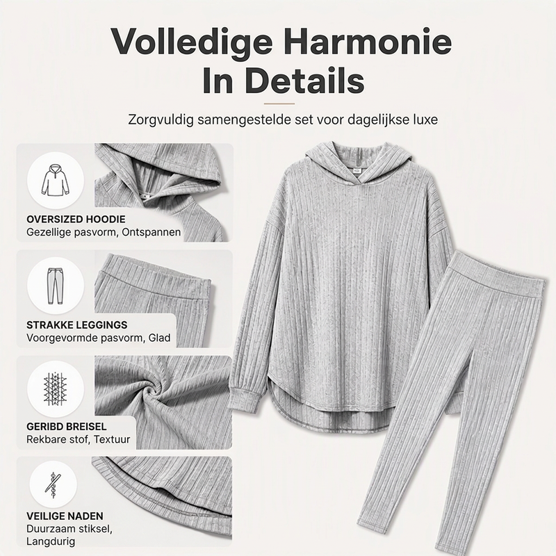 Geribbelde gebreide hoodie en broek set voor dames