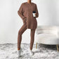 Geribbelde gebreide hoodie en broek set voor dames