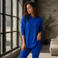 Geribbelde gebreide hoodie en broek set voor dames