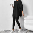 Geribbelde gebreide hoodie en broek set voor dames