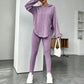 Geribbelde gebreide hoodie en broek set voor dames