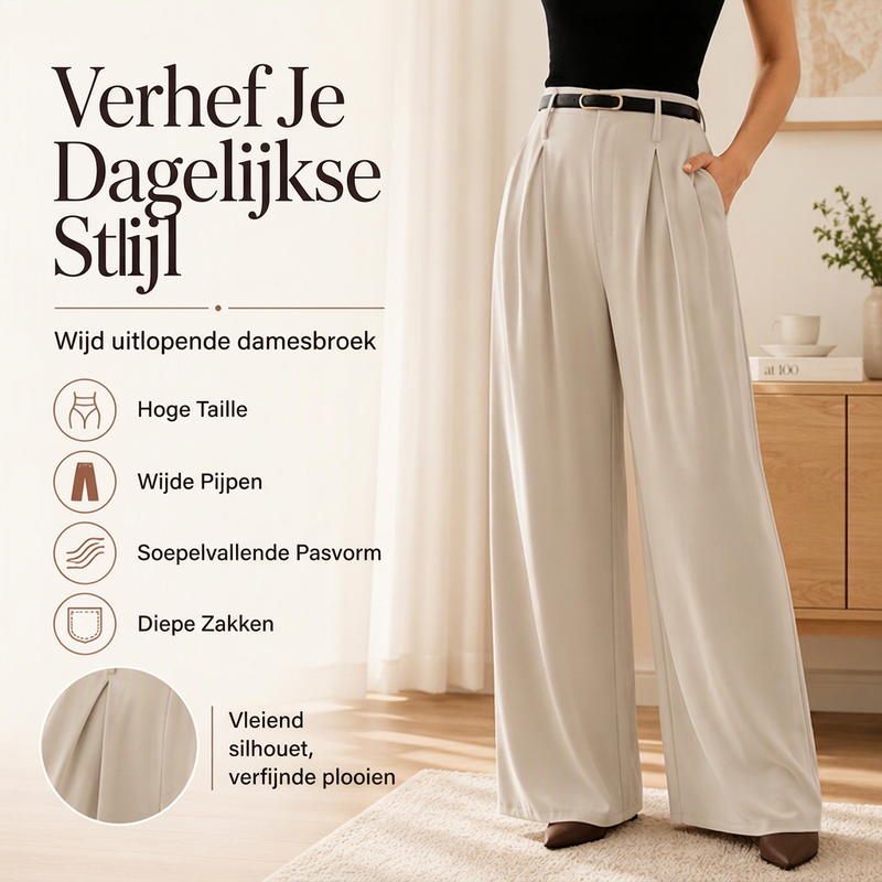 Dames hoge taille wijde pijpen broek