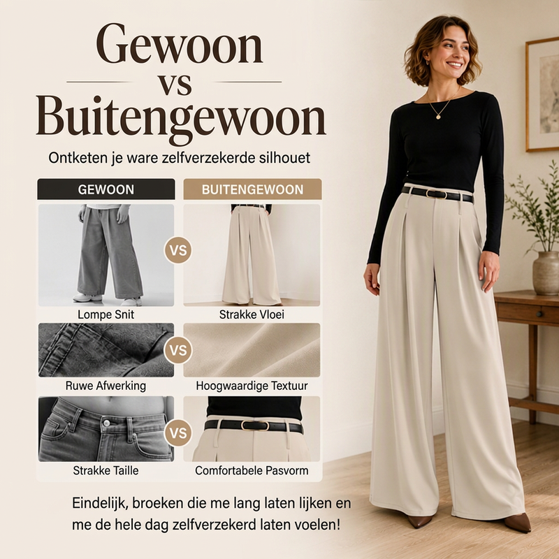Dames hoge taille wijde pijpen broek