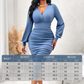 Dames V-hals klokmouw geplooide bodycon jurk