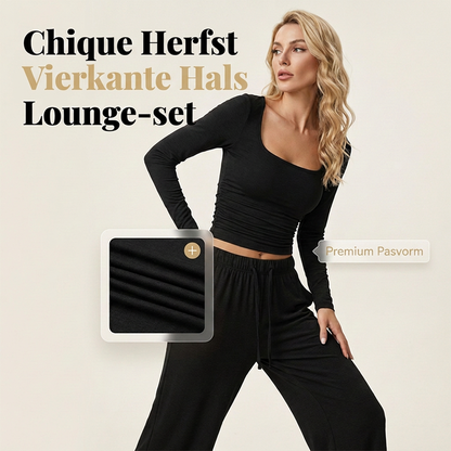 ✨ Dames 2-Delige Set met Vierkante Hals Top & Wijde Pijpen Broek – Elegante Casual Outfit met Comfortabele Pasvorm ✨