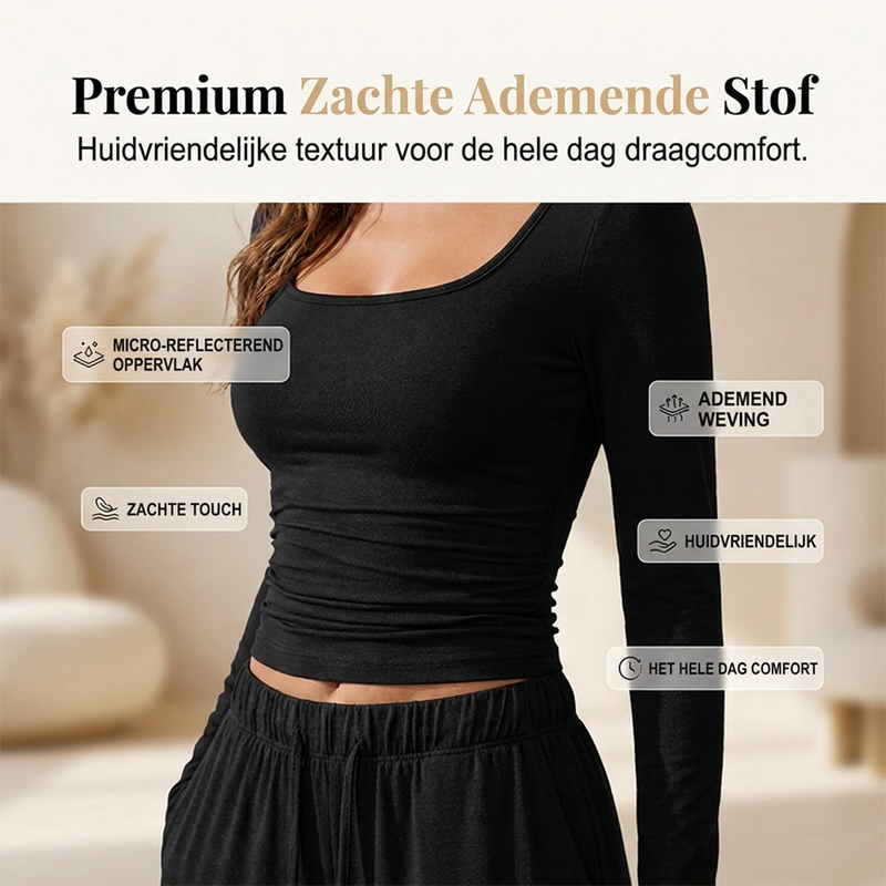 ✨ Dames 2-Delige Set met Vierkante Hals Top & Wijde Pijpen Broek – Elegante Casual Outfit met Comfortabele Pasvorm ✨