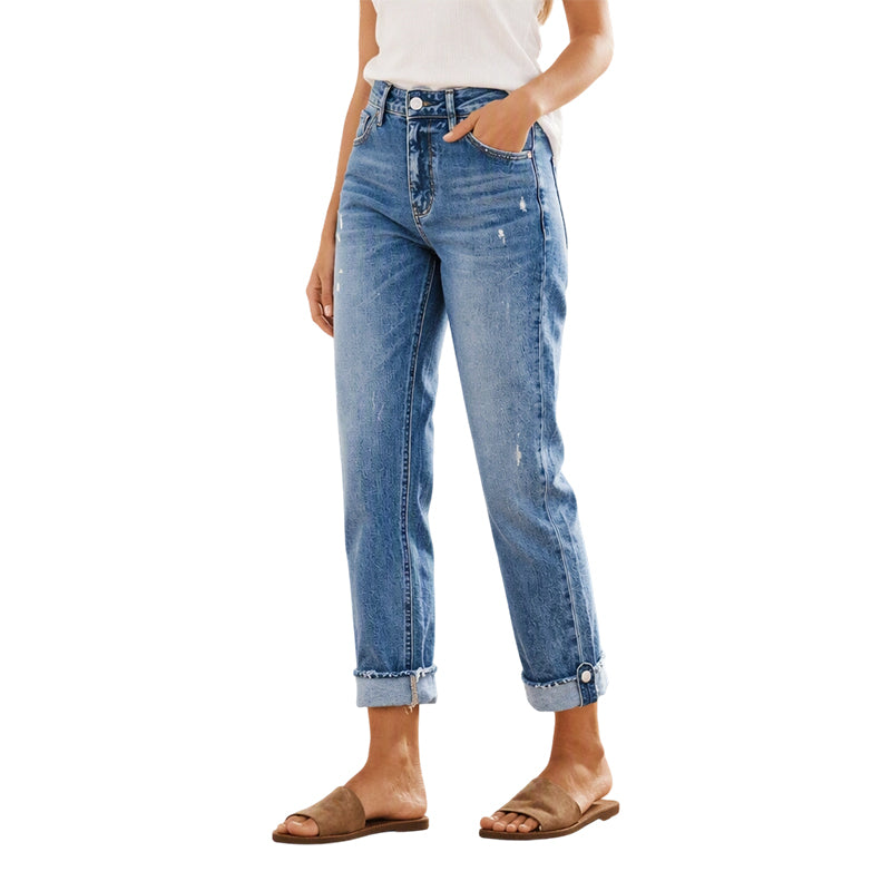 Casuele straight leg jeans met distressed-effect voor dames