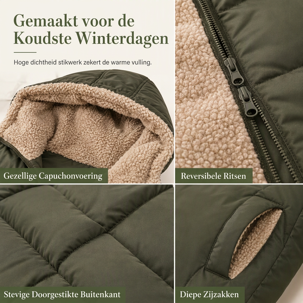 🧥 Omkeerbare Gewatteerde Slim Fit Jas met Capuchon – 2-in-1 Winterjas met Warme Pasvorm & Moderne Stijl ✨