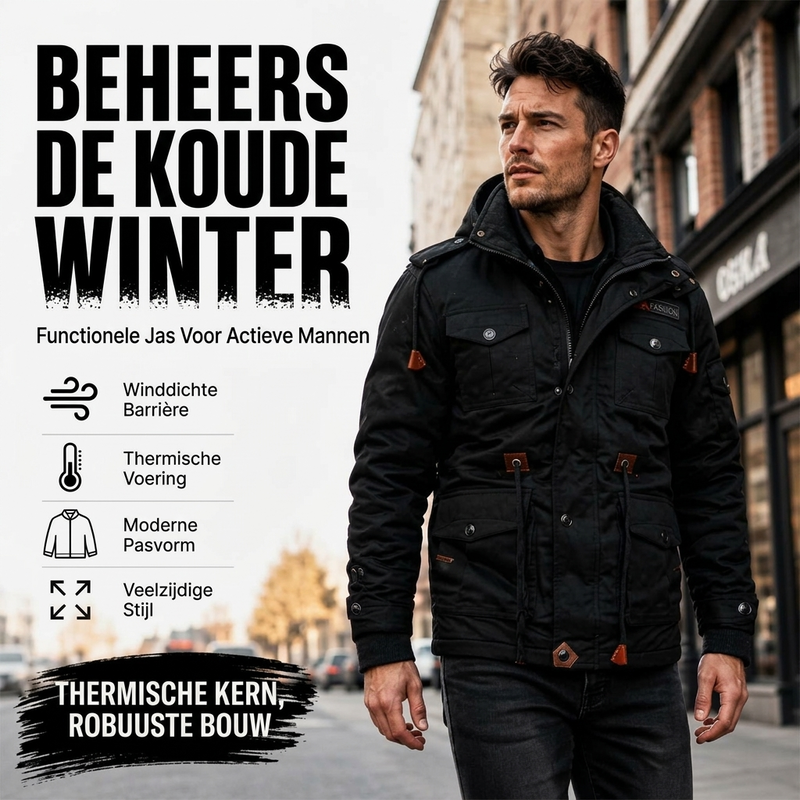 📢📢50% korting!!!🎉✨🔥Gratis verzending✈️Heren winterjack met thermovoering en afneembare capuchon
