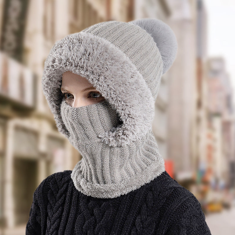 ❄️ Winter Deal ✨ Dames Gebreide 3-in-1 Muts Sjaal Masker – Warme Gezichtsbedekking voor Koude Dagen