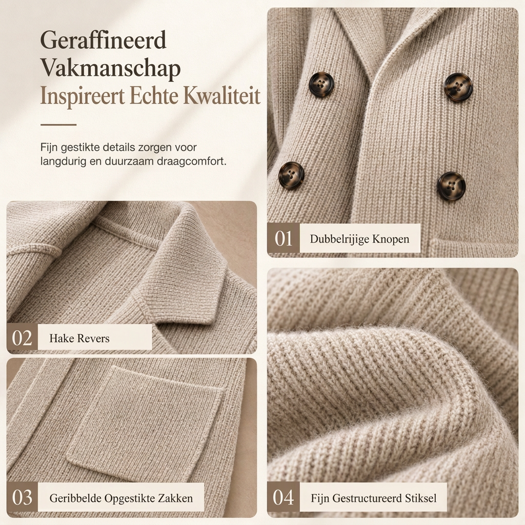✈️Gratis verzending🍂 Winter Deal ✨ Dames Geribbelde Gebreide Cardigan met Dubbele Rij Knopen – Lange Vest met Zakken & Reverskraag