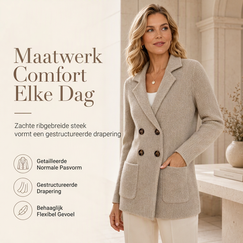 ✈️Gratis verzending🍂 Winter Deal ✨ Dames Geribbelde Gebreide Cardigan met Dubbele Rij Knopen – Lange Vest met Zakken & Reverskraag