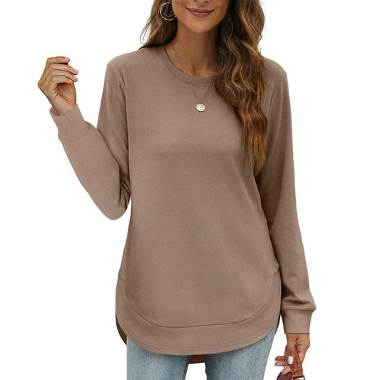✨ Nieuwe Collectie 💎 Dames Top met Effen Hoog-Laag Zoom & Lange Mouwen – Elegante Casual Blouse met Comfortabele Pasvorm
