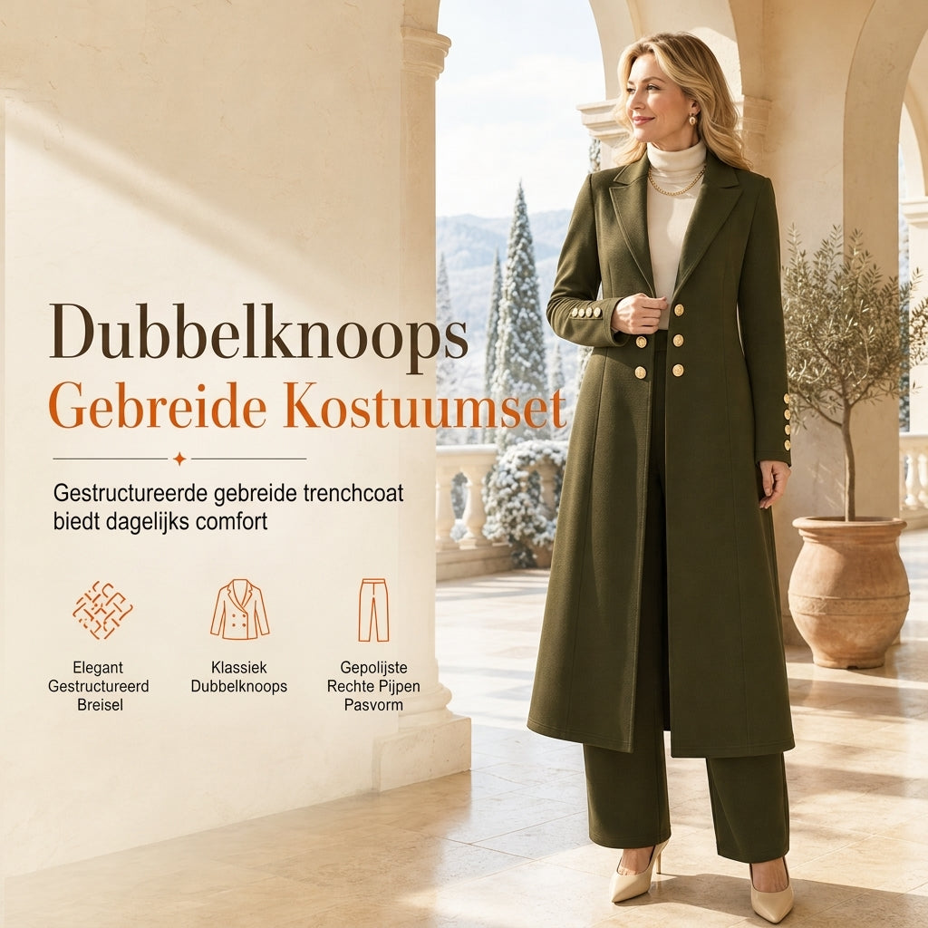 🔥Populair product ！✨Elegante Lange Gebreide Jas met Dubbele Knoopsluiting