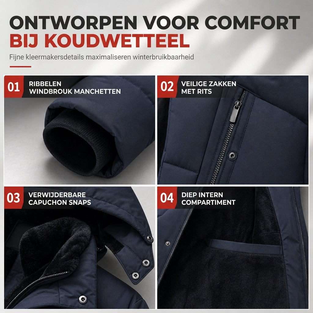 🔥Gratis verzending✈️Halflange Heren Winterjas met Dikke Voering – Zakelijke & Casual Katoenen Jas voor Comfort en Warmte