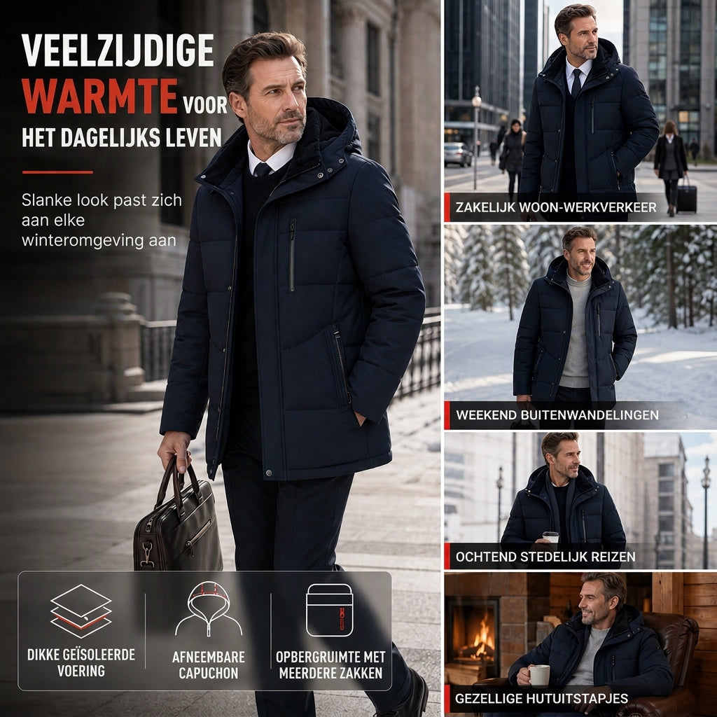 🔥Gratis verzending✈️Halflange Heren Winterjas met Dikke Voering – Zakelijke & Casual Katoenen Jas voor Comfort en Warmte