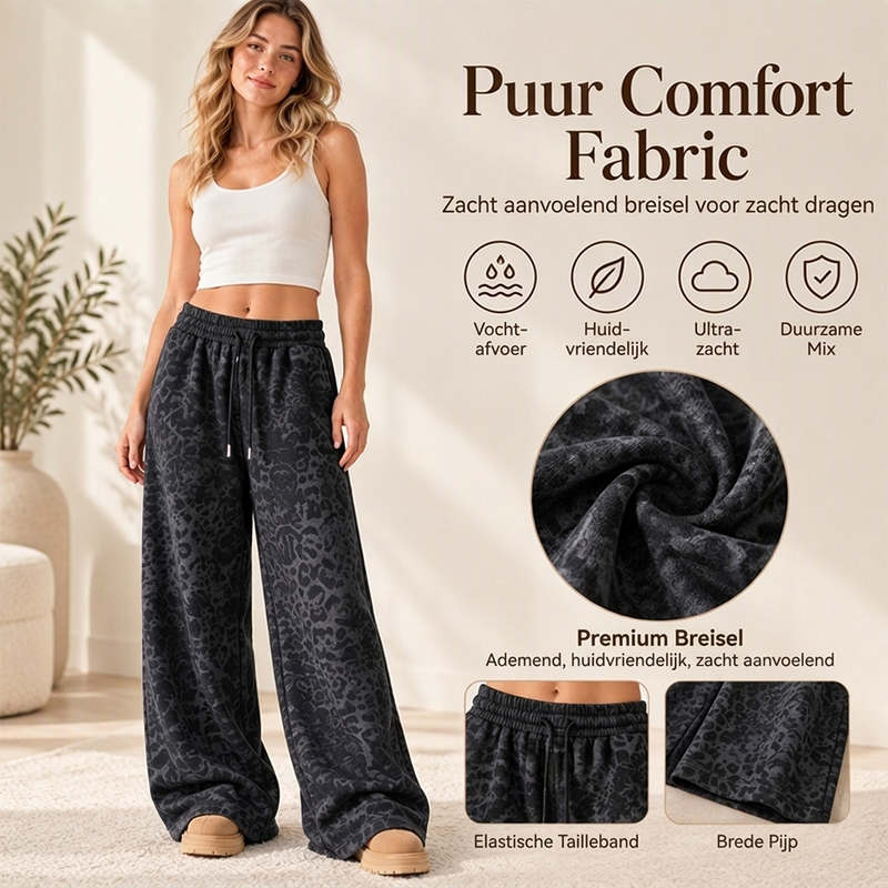🔥 Nieuwe Trend ✨ Dames Luipaardprint Wijde Been Joggingbroek – Comfortabele Pasvorm, Modieuze Look & Casual Stijl