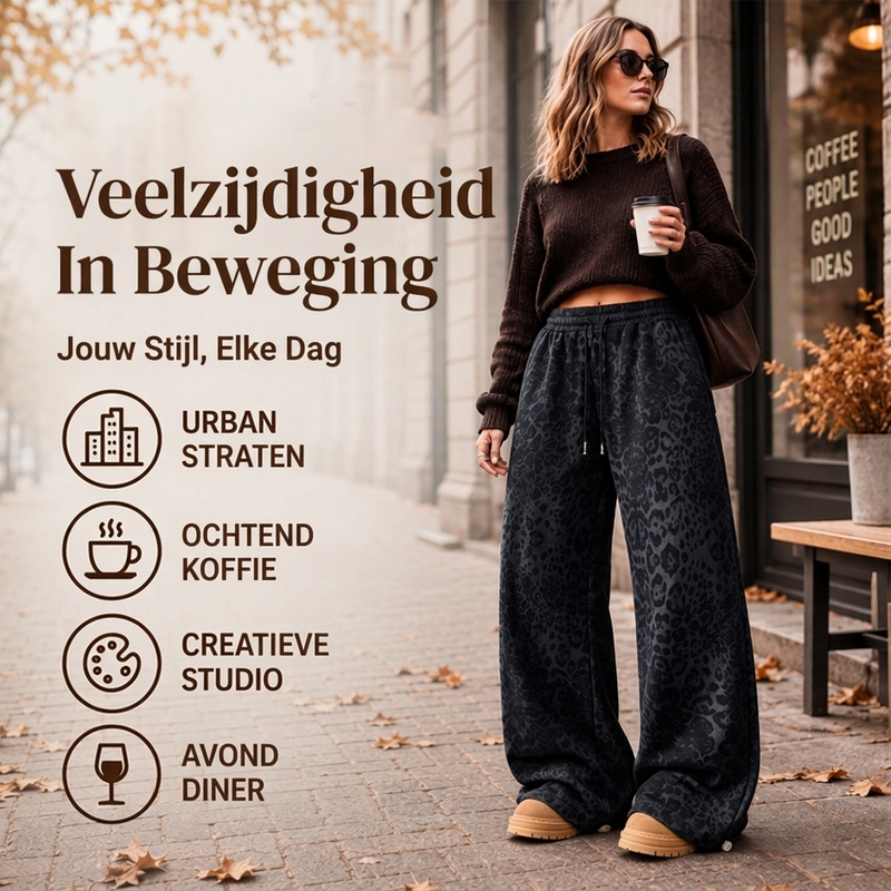 🔥 Nieuwe Trend ✨ Dames Luipaardprint Wijde Been Joggingbroek – Comfortabele Pasvorm, Modieuze Look & Casual Stijl
