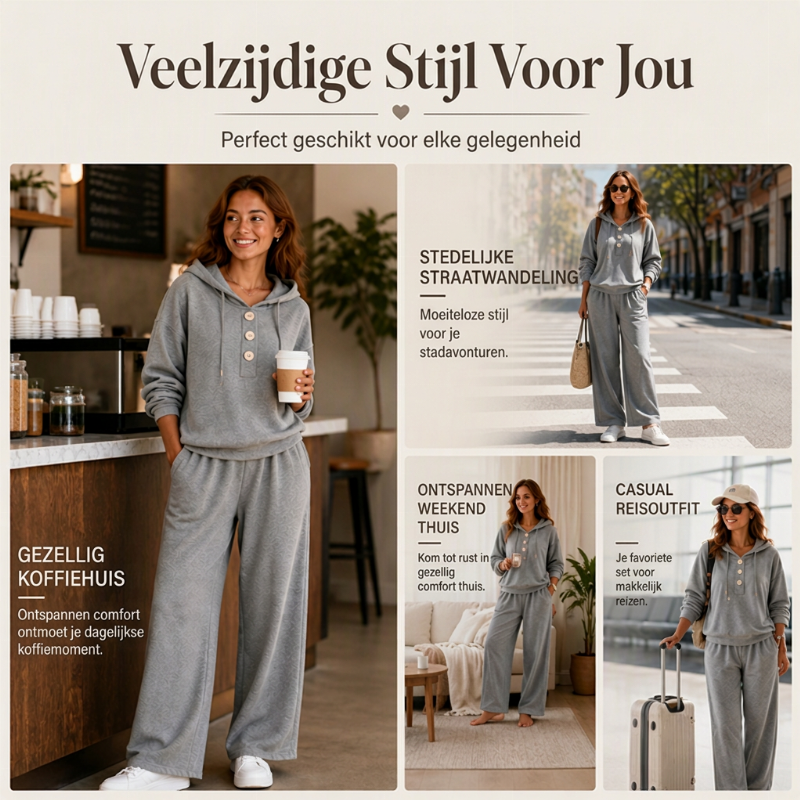 ✨ Nieuwe Collectie 🤍 Dames Hoodie & Lounge Broek Set – Comfortabele Pasvorm, Casual Stijl en Perfect voor Ontspannen Dagen