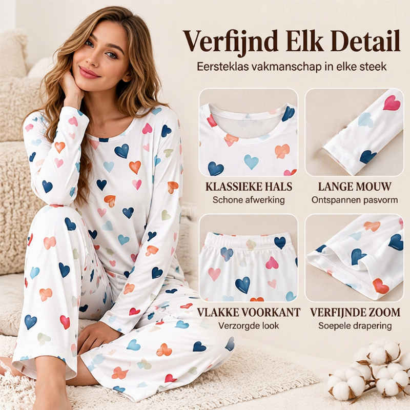 ✨Nieuw! Pyjamas-set voor dames met hartjesmotief en lange mouwen