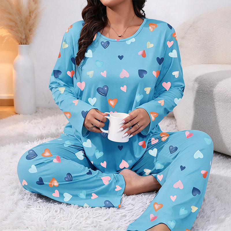✨Nieuw! Pyjamas-set voor dames met hartjesmotief en lange mouwen