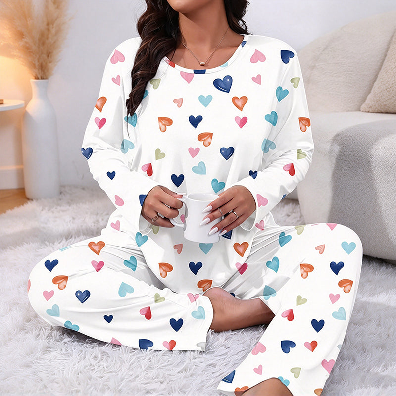 ✨Nieuw! Pyjamas-set voor dames met hartjesmotief en lange mouwen