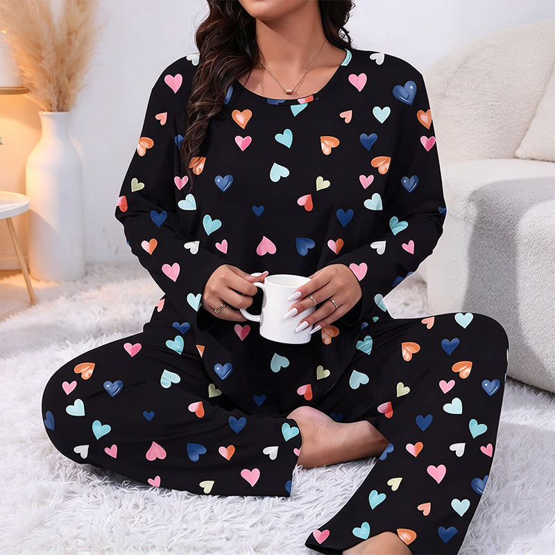 ✨Nieuw! Pyjamas-set voor dames met hartjesmotief en lange mouwen