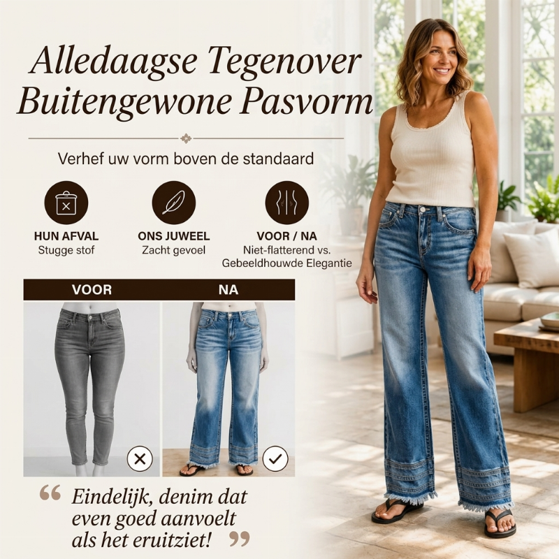 ✨ Trend Alert 👖 Vintage Damesjeans met Wijde Pijpen & Rafelzoom – Tijdloze Denimstijl en een Relaxte Pasvorm 🤎
