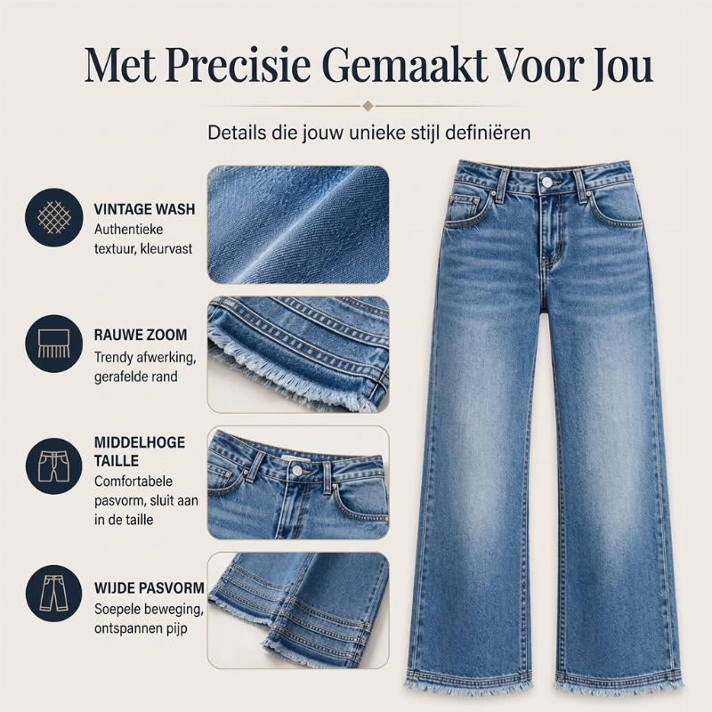 ✨ Trend Alert 👖 Vintage Damesjeans met Wijde Pijpen & Rafelzoom – Tijdloze Denimstijl en een Relaxte Pasvorm 🤎