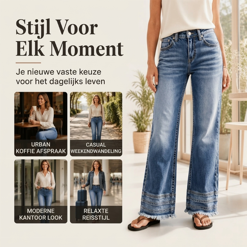 ✨ Trend Alert 👖 Vintage Damesjeans met Wijde Pijpen & Rafelzoom – Tijdloze Denimstijl en een Relaxte Pasvorm 🤎