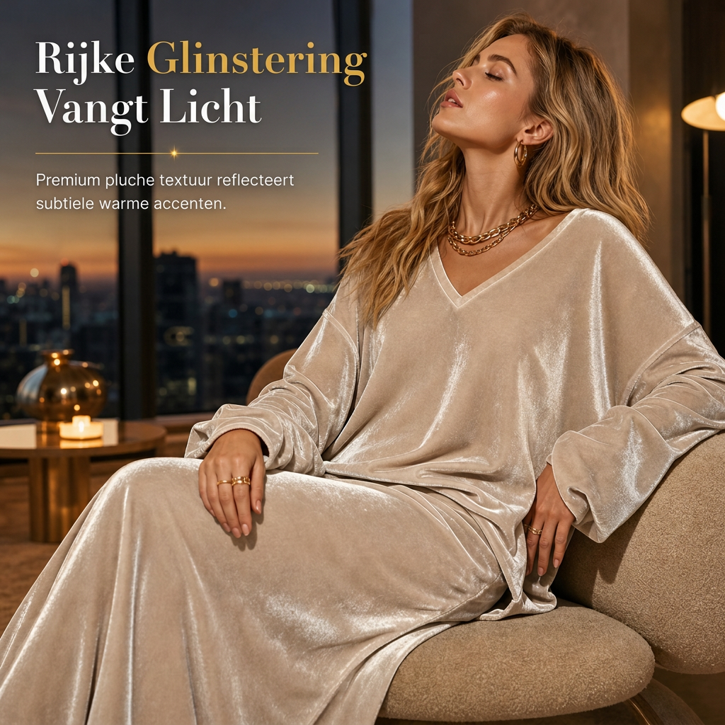 ✨ 50% KORTING 💎 Dames Fluwelen 2-Delige Set met Diepe V-Hals – Losse Sweater & Elegante Uitlopende Maxirok, Zacht en Stijlvol 🍂