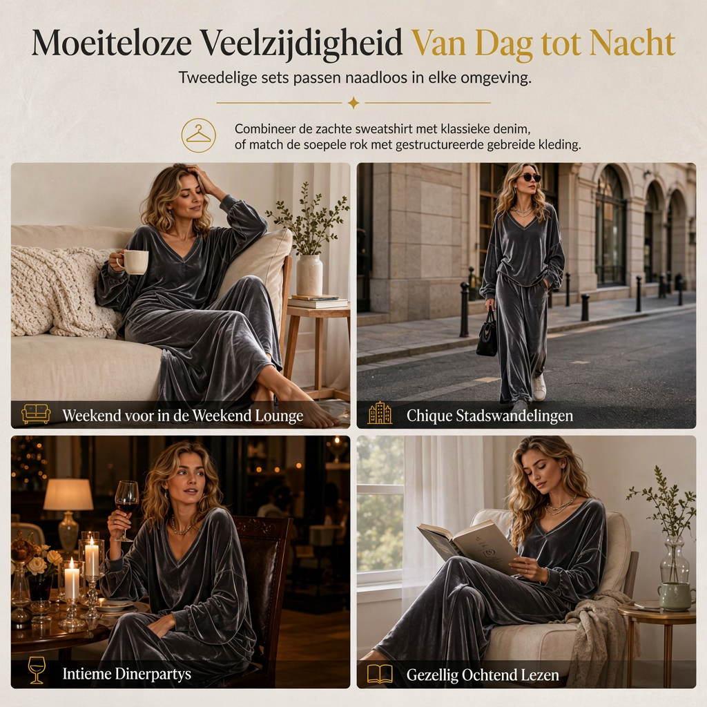 ✨ 50% KORTING 💎 Dames Fluwelen 2-Delige Set met Diepe V-Hals – Losse Sweater & Elegante Uitlopende Maxirok, Zacht en Stijlvol 🍂