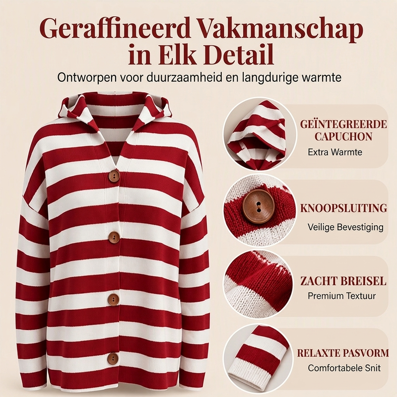 🚀Bespaar nu tijd & geld!😍Gestreepte Gebreide Cardigan met Capuchon en Knoopsluiting