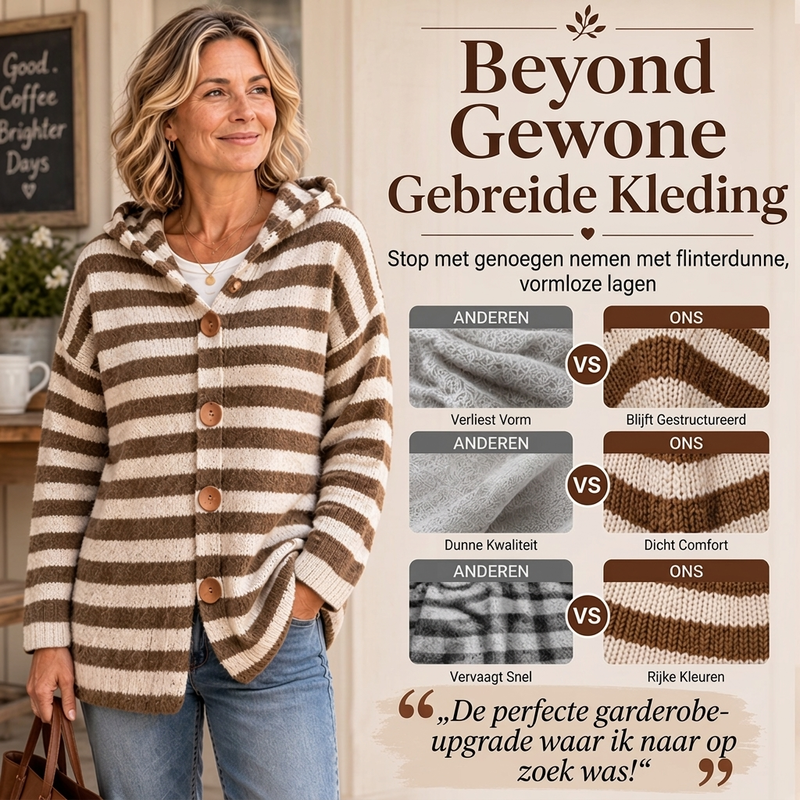 🚀Bespaar nu tijd & geld!😍Gestreepte Gebreide Cardigan met Capuchon en Knoopsluiting
