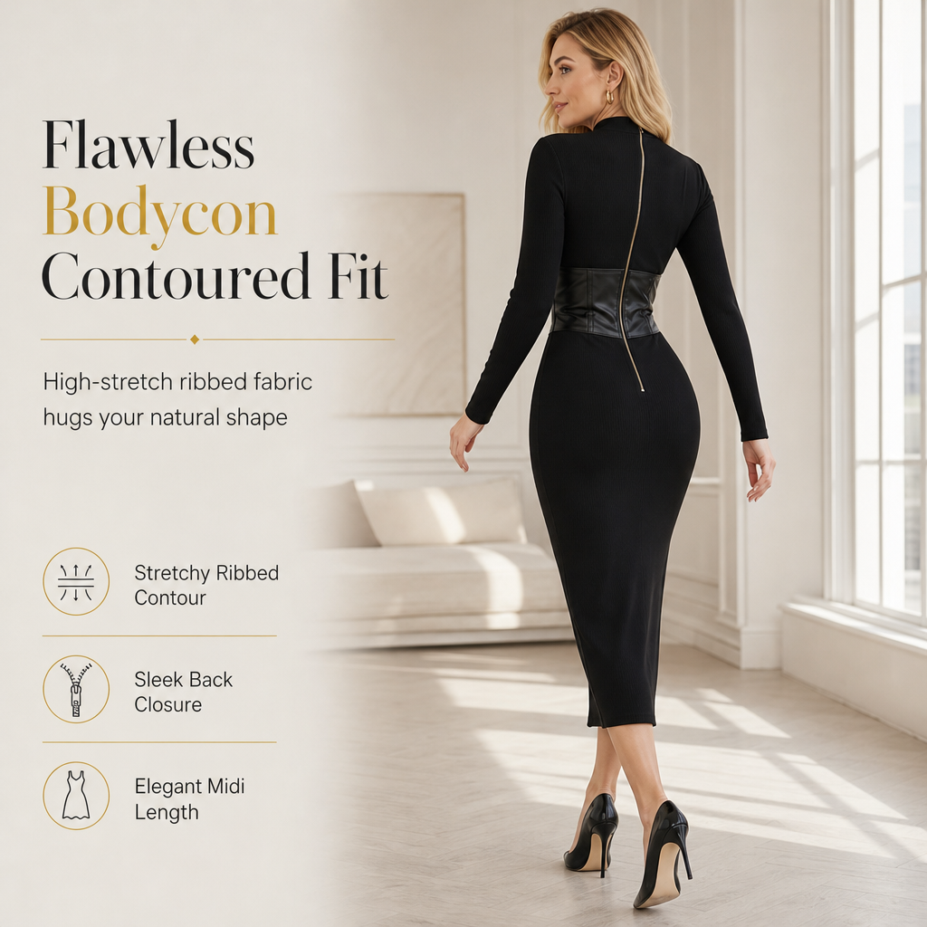 🔥Gratis verzending✈️Gecontourde taille, elegante rondingen – Geribbelde bodycon-jurk voor dames ✨