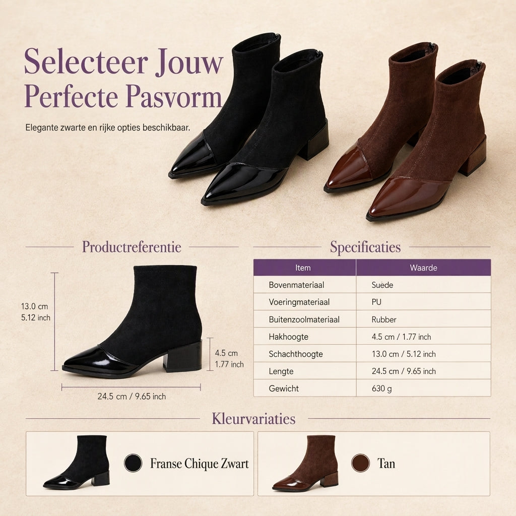 🔥Populair product ！✨Elegante Stretch-Suède Enkellaarzen met Puntneus en Blokhak