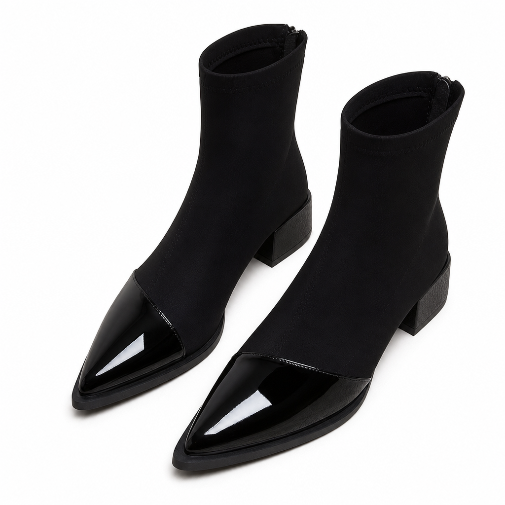 🔥Populair product ！✨Elegante Stretch-Suède Enkellaarzen met Puntneus en Blokhak