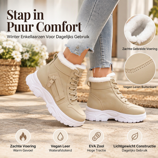 🔥Populair product ！✨Warme Winter Enkellaarzen met Zachte Voering, Vetersluiting en Dikke Zool