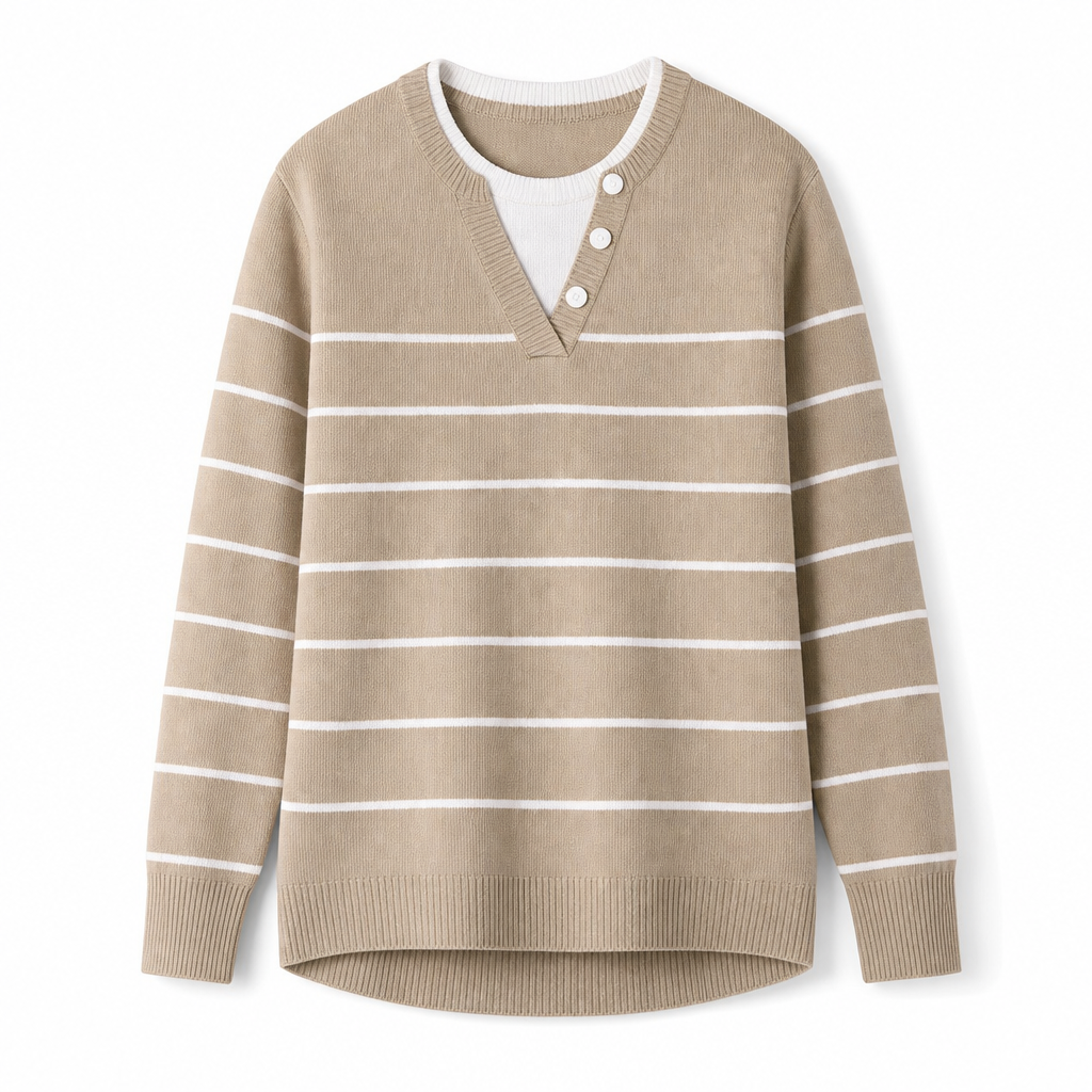 🙌 70% herhaalaankooppercentage🔥🔥Casual Mock Two-Piece V-hals Gebreide Trui met Knopdetails