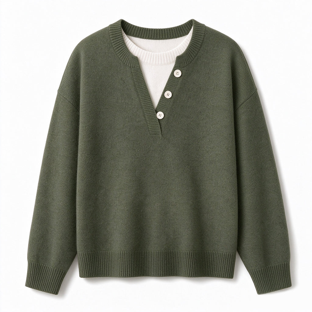 🙌 70% herhaalaankooppercentage🔥🔥Casual Mock Two-Piece V-hals Gebreide Trui met Knopdetails