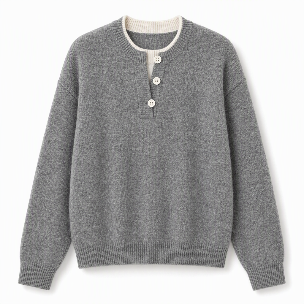 🙌 70% herhaalaankooppercentage🔥🔥Casual Mock Two-Piece V-hals Gebreide Trui met Knopdetails