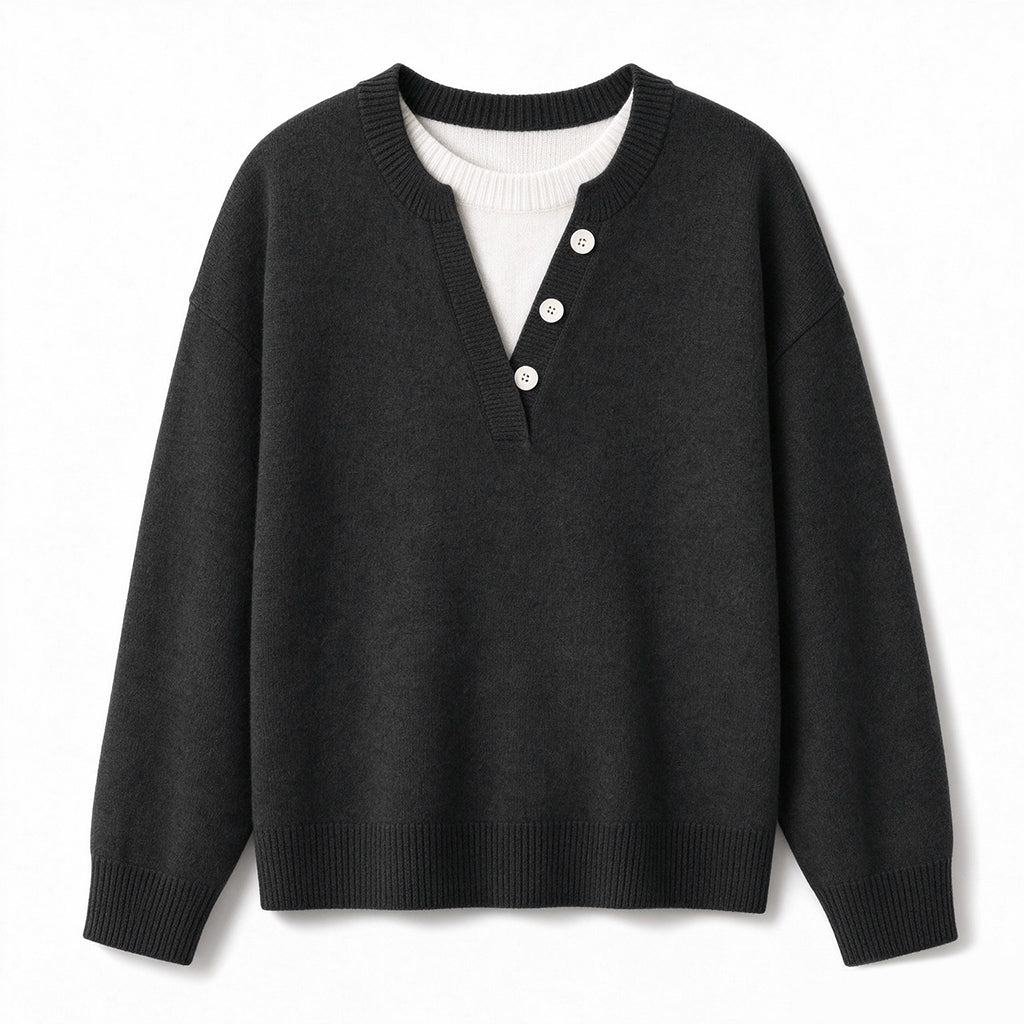 🙌 70% herhaalaankooppercentage🔥🔥Casual Mock Two-Piece V-hals Gebreide Trui met Knopdetails