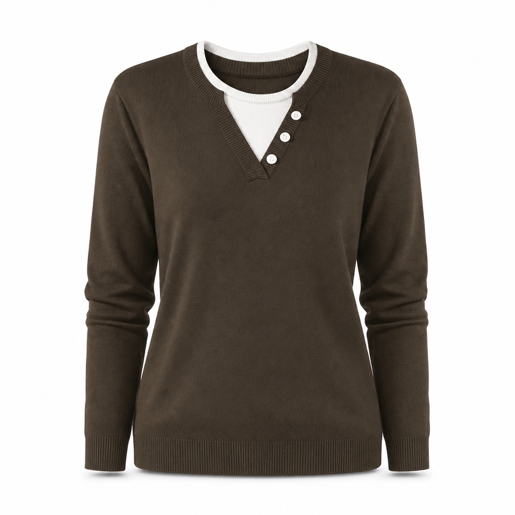 🙌 70% herhaalaankooppercentage🔥🔥Casual Mock Two-Piece V-hals Gebreide Trui met Knopdetails