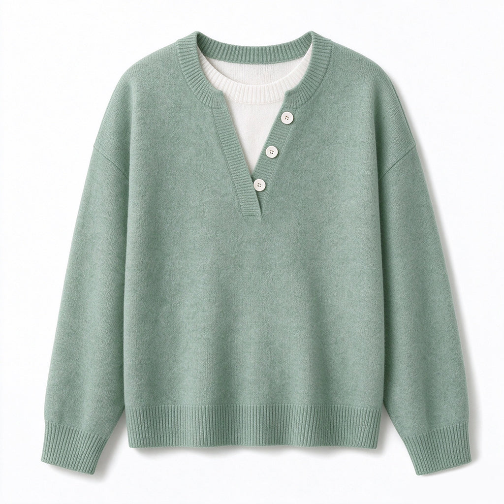 🙌 70% herhaalaankooppercentage🔥🔥Casual Mock Two-Piece V-hals Gebreide Trui met Knopdetails