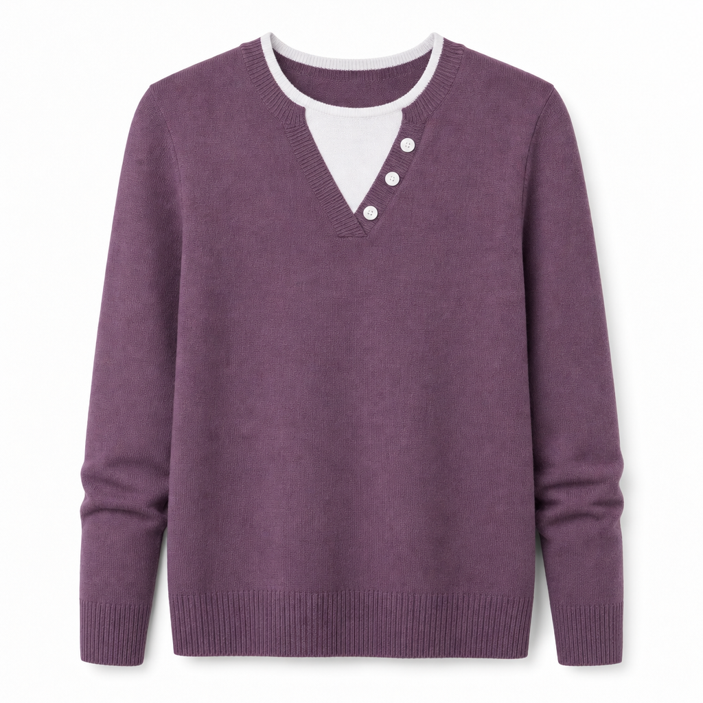 🙌 70% herhaalaankooppercentage🔥🔥Casual Mock Two-Piece V-hals Gebreide Trui met Knopdetails